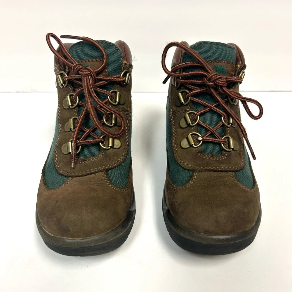 Timberland Youth Field Boot Sz 1 Brown Green Outdoor Waterproof Hiking Shoes